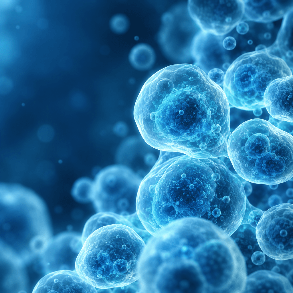 Microscopy view of clustered cell structures.